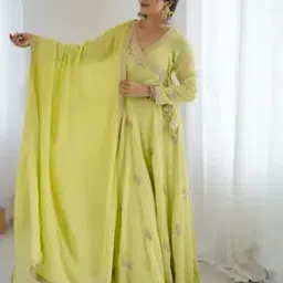 Women Embroidered Gown Dress with Dupatta-image-18