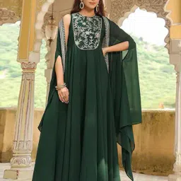 svaraa Women Embroidered Gown Dress with Jacket image 1
