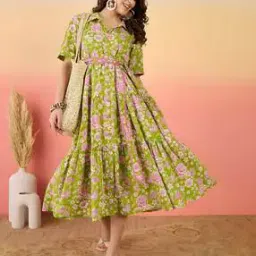 zwerlon x ag Women Floral Print Tiered Dress with Waist Tie-Up-picture-27