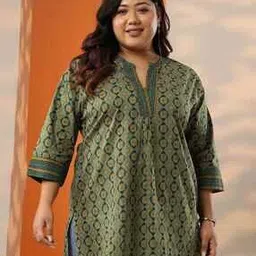 Women Ajrakh Print Mandarin-Collar Kurti-image-32