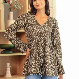 label adrija Women Printed V-Neck A-Line Tunic image 1