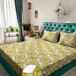 klotthe 400 TC Graphic Print Double King Fitted Bedsheet with Pillow Covers -picture-15