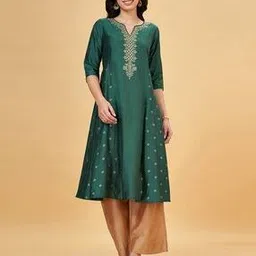 rangmanch by pantaloons Women Embroidered Flared Kurta-picture-36