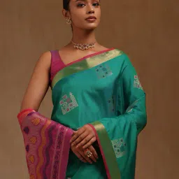 soch Women Woven Zari Saree with Contrast Border image 1