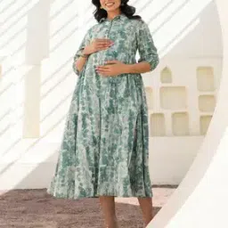 Women Pure Cotton Tie-dye A-line Maternity Dress-image-7