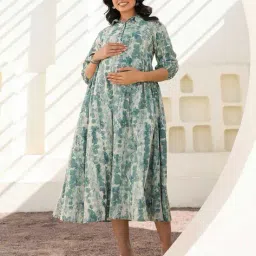 janasya Women Pure Cotton Tie-dye A-line Maternity Dress image 1