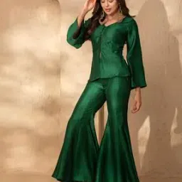 Women V-Neck Top & Sharara Co-Ord Set-image-1