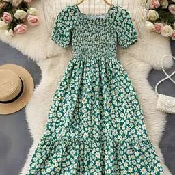 ptvize Girls Floral Print Fit & Flare Square-Neck Dress-picture-12