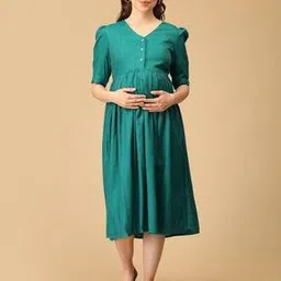 Women Fit & Flare Dress with Puff Sleeves-image-35