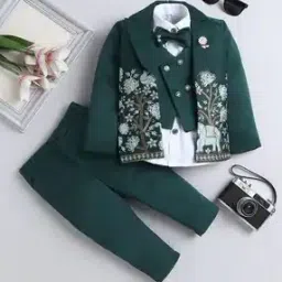 fourfolds Boys Embroidered Shirt & Pants Suit Set with Blazer-picture-35