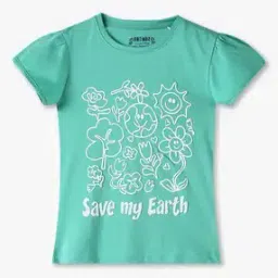 kg frendz Girls Save Earth Print Regular Fit Round-Neck T-Shirt-picture-18