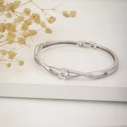 carlton london Women CZ Rhodium Plated Bangle-Style Bracelet - FJB3897-picture-28