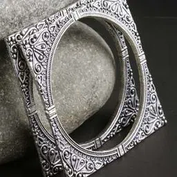 panash Set of 2 Oxidised Silver-Plated Square Shape Bangles-picture-52