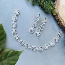 Women Diamond-Studded Necklace & Earrings Set-image-65