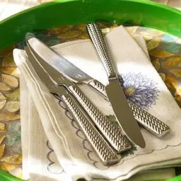 pure home and living Set of 6 Silver Stainless Steel Zig Zag Textured Dessert Knives-picture-18