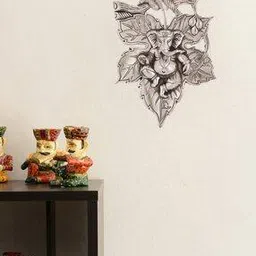 Handcrafted Metal Wall Hanging of Lord Ganesha on Creative Leaf-image-2