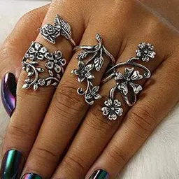 jewels galaxy Set of 4 Stone-Studded Stackable Rings-picture-15