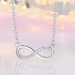 jewels galaxy Women Silver-Plated American Diamond-Studded Infinity Shape Pendant-picture-12