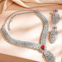 rubans Women Rhodium-Plated Stone-Studded Necklace & Earrings Set-picture-33