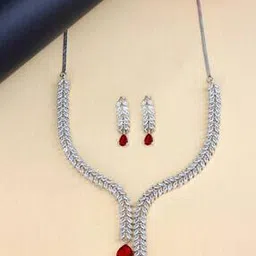 tiyara Women American-Diamond Studded Stud Necklace & Earrings Set-picture-50