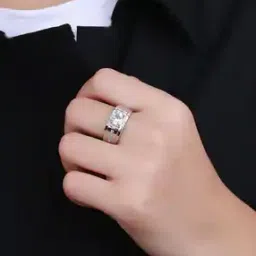 myki Men Silver-Plated Stone-Studded Band Ring-picture-50