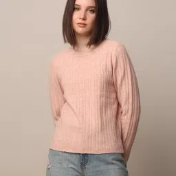 only Women Ribbed Regular Fit Round-Neck Pullover image 1