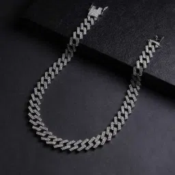 french accent Men Silver-Plated American Diamond-Studded Chain image 1