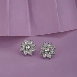 carlton london Women Rhodium-Plated American Diamond-Studded Studs-picture-39