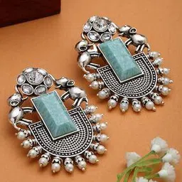 panash Women Silver-Plated Oxidised Elephant Dangler Earrings-picture-22