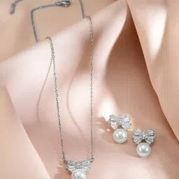 rubans Women Silver-Plated Stone-Studded Necklace & Earrings Set-picture-50