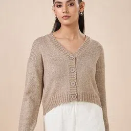 akkriti by pantaloons Women V-Neck Cardigan with Button Closure-picture-44