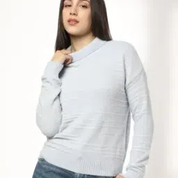 dnmx Women Varigated Striped Loose Fit Pullover with Drop-Shoulder Sleeves-picture-11