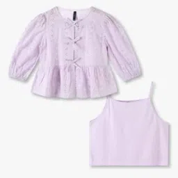 Girls Schiffli Embroidered Regular Fit Cotton Top-image-86