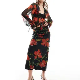 asos design Floral Print Chiffon Bias Maxi A-Line Skirt image 1