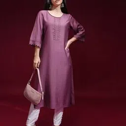 vishudh Women Round-Neck Straight Kurti with Lace Detail-picture-13