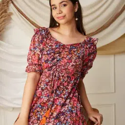 mizuki Girls Floral Print Maxi Fit & Flare Dress image 1