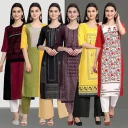 7 threads Women Pack of 6 Printed Straight Kurtas-picture-23