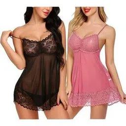 curvex Women Pack of 2 Lace Babydolls with Adjustable Straps-picture-49