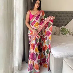 vivera Women Printed Saree with Embroidered Border-picture-10