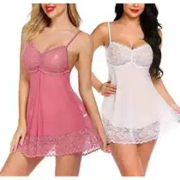 curvex Women Pack of 2 Lace Babydoll Nighties-picture-26