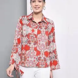 Women Floral Print Relaxed Fit Shirt with Spread Collar-image-20