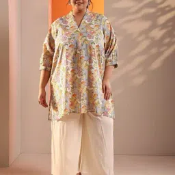 extra love by libas Women Floral Print Curve Straight Kurti image 1