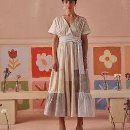 sage by mala Women Striped Fit & Flared V-Neck Dress with Belt-picture-36