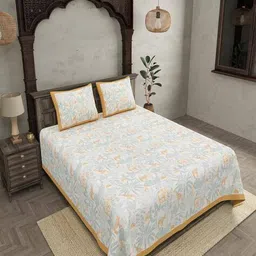 jaipur fabric 153 GSM Block Print King Size Bedsheet with 2 Pillow Covers image 1