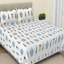 jaipur fabric 153 GSM Block Print King Size Bedsheet with 2 Pillow Covers-picture-2