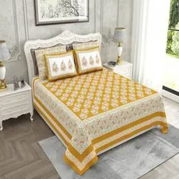 jaipur fabric 153 GSM Block Print King Size Bedsheet with 2 Pillow Covers-picture-31