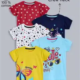 Pack Of 5 Girls Regular Fit Round- Neck T-Shirt-image-19