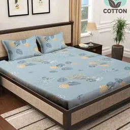 klotthe 400 TC Leaf Print Double King Fitted Bedsheet with Pillow Covers-picture-27