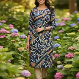 acai Women Floral Print No Darts Straight Kurti image 1