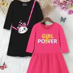 trampoline Girls Pack of 2 Typographic Print A-Line Dress-picture-32